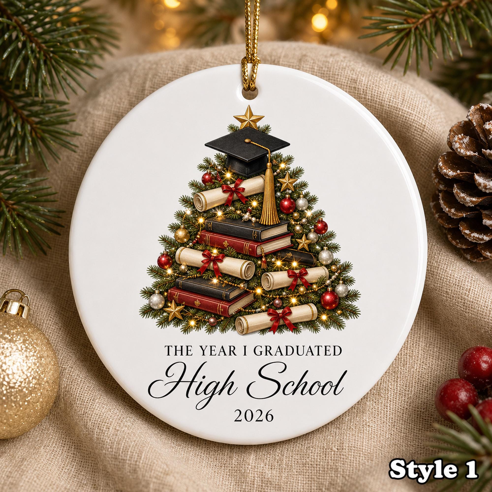 Personalized Graduation Christmas Ornament – Custom Name Ceramic High School Grad Tree Keepsake