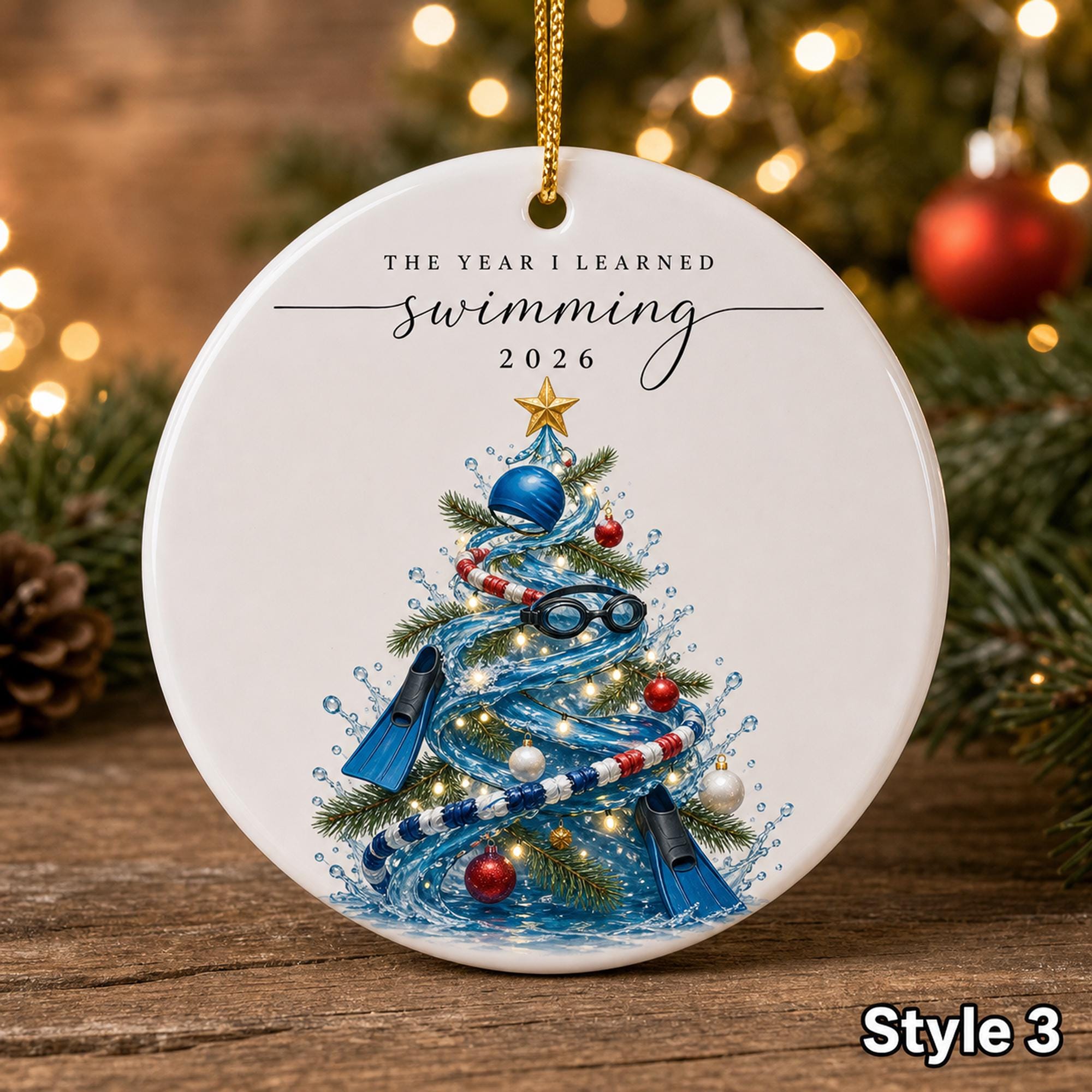 Personalized Swimming Christmas Ornament – Custom Name Ceramic Swimmer Tree Keepsake - Image 4