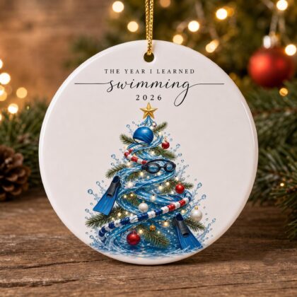 Personalized Swimming Christmas Ornament – Custom Name Ceramic Swimmer Tree Keepsake