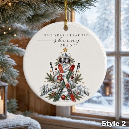 Personalized Skiing Christmas Ornament – Custom Name Ceramic Ski Tree Keepsake - Image 4