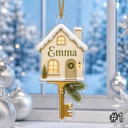 Personalized New Home Ornament Acrylic Christmas Gift – Custom Name House Key Ornament