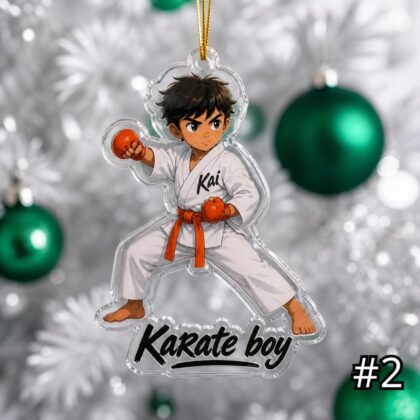 Alternative view of Personalized Karate Martial Arts Acrylic Ornament – Custom Name Belt Rank Sports Gift for Kids
