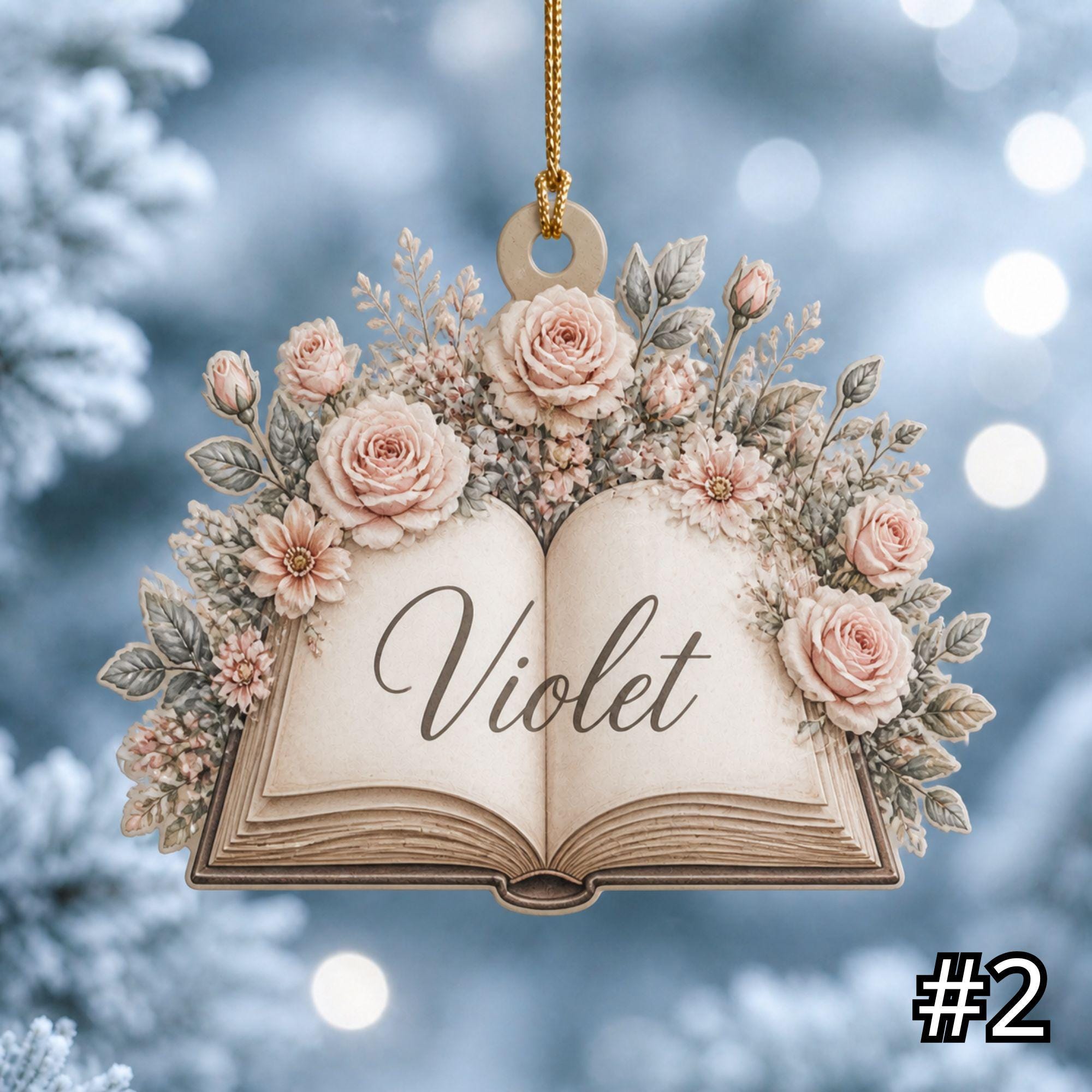 Personalized Open Book Flower Garden Ornament – Acrylic Christmas Ornament - Image 2