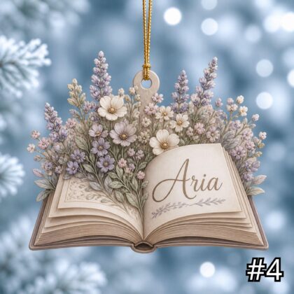 Personalized Open Book Flower Garden Ornament – Acrylic Christmas Ornament - Image 4