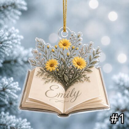 Personalized Open Book Flower Garden Ornament – Acrylic Christmas Ornament