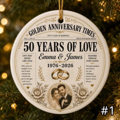 Personalized 50 Years Golden Anniversary Ceramic Ornament