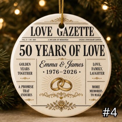 Personalized 50 Years Golden Anniversary Ceramic Ornament - Image 4