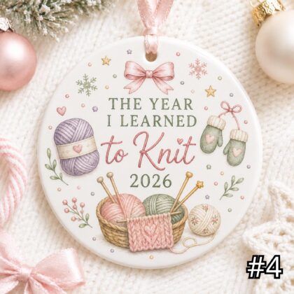 The Year I Learned to Knit Ornament – Personalized Ceramic Christmas Keepsake - Image 4