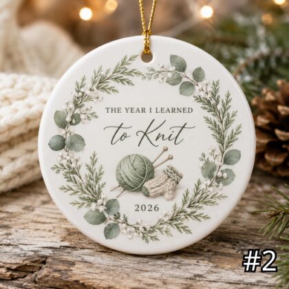 Alternative view of The Year I Learned to Knit Ornament – Personalized Ceramic Christmas Keepsake