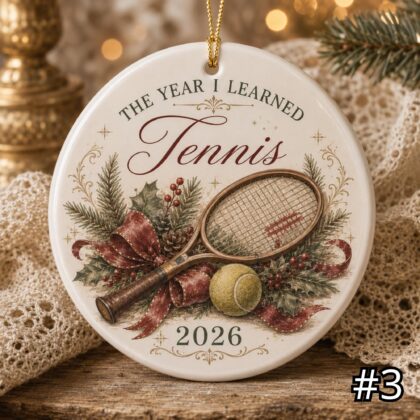 The Year I Learned Tennis Ornament – Personalized Ceramic Christmas Keepsake - Image 3