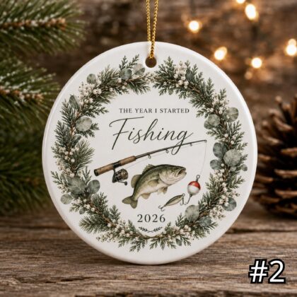 Alternative view of The Year I Started Fishing Ornament – Personalized Ceramic Christmas Keepsake