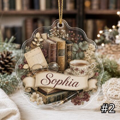 Alternative view of Personalized Reading Acrylic Ornament – Custom Name Book Lover Gift