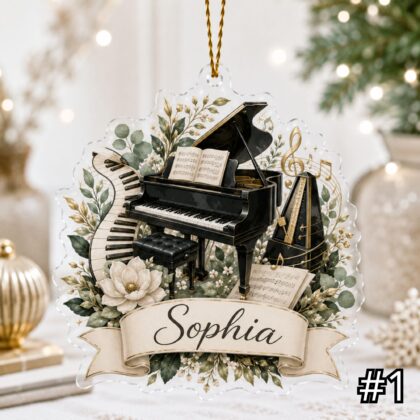 Personalized Piano Acrylic Ornament – Custom Name Pianist Gift