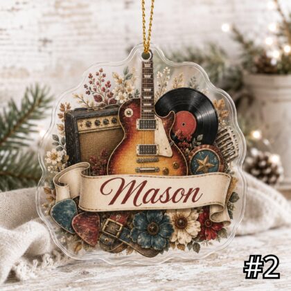 Alternative view of Personalized Guitar Acrylic Ornament – Custom Name Guitar Player Gift
