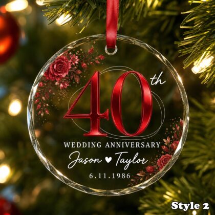 40th Wedding Anniversary Glass Ornament – Personalized Ruby Anniversary Gift - Image 3