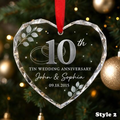 Alternative view of Personalized 10th Wedding Anniversary Glass Ornament – Tin Anniversary Gift for Couple