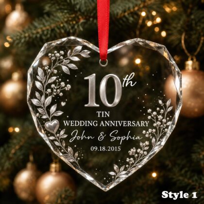 Personalized 10th Wedding Anniversary Glass Ornament – Tin Anniversary Gift for Couple