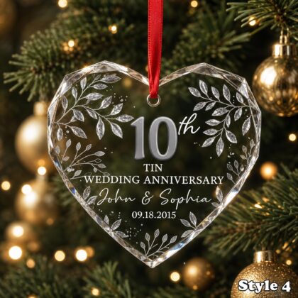 Personalized 10th Wedding Anniversary Glass Ornament – Tin Anniversary Gift for Couple - Image 4