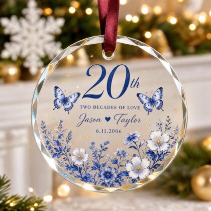 Personalized 20th Wedding Anniversary Glass Ornament – China Anniversary Gift for Couple