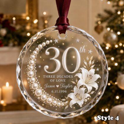 Personalized 30th Wedding Anniversary Glass Ornament – Pearl Anniversary Gift for Couple - Image 4