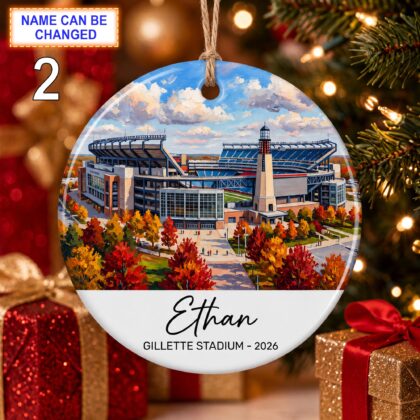 Alternative view of Foxborough Stadium Ornament – Personalized Glossy Ceramic Ornament
