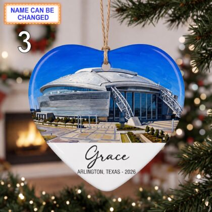 Arlington Stadium Ornament – Personalized Glossy Ceramic Ornament - Image 3