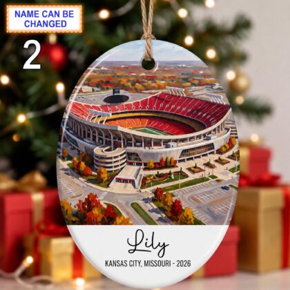 Alternative view of Kansas City Stadium Ornament – Personalized Glossy Ceramic Ornament