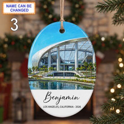 Los Angeles Stadium Ornament – Personalized Glossy Ceramic Ornament - Image 3