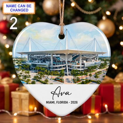 Miami Stadium Ornament – Personalized Glossy Ceramic Ornament - Image 3