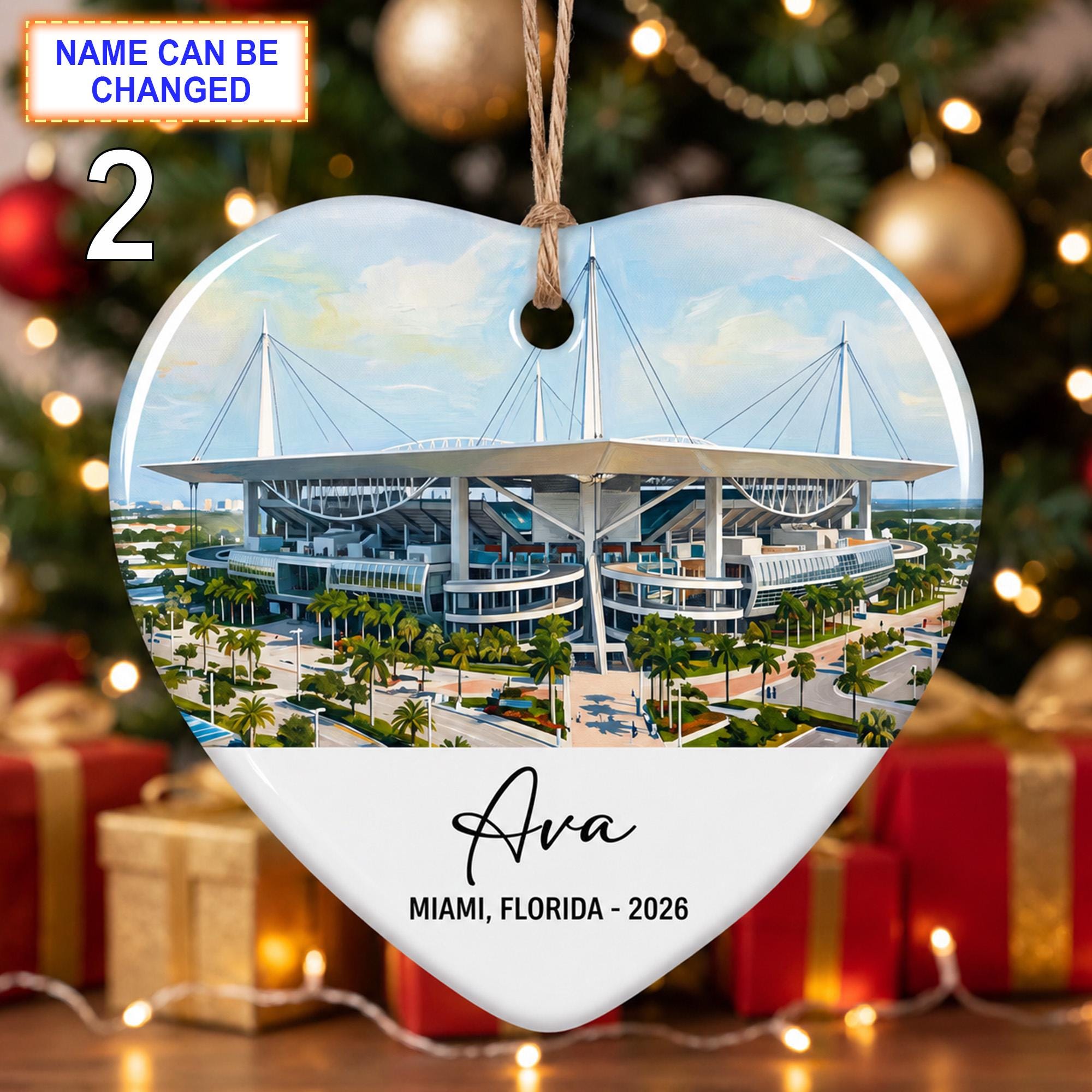 Miami Stadium Ornament – Personalized Glossy Ceramic Ornament - Image 3