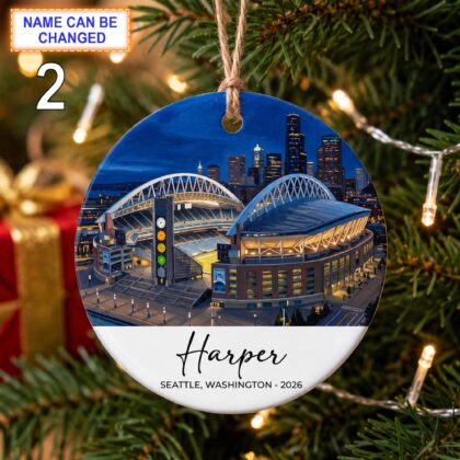 Alternative view of Seattle Stadium Ornament – Personalized Glossy Ceramic Ornament