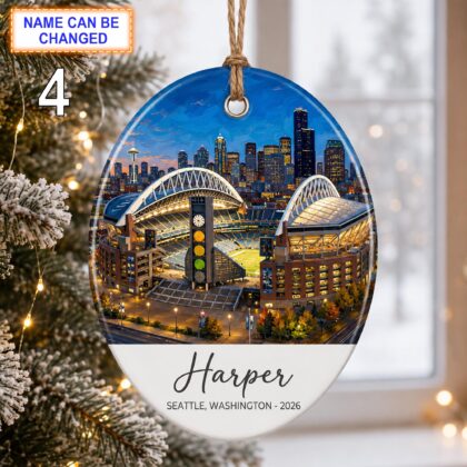 Seattle Stadium Ornament – Personalized Glossy Ceramic Ornament - Image 4