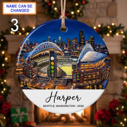 Seattle Stadium Ornament – Personalized Glossy Ceramic Ornament - Image 3