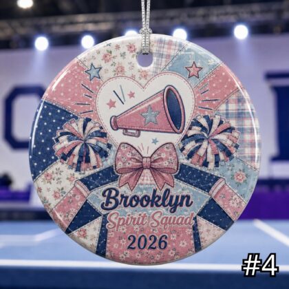 Personalized Cheerleader Ceramic Ornament – Patchwork Quilt Style Sports Keepsake - Image 4