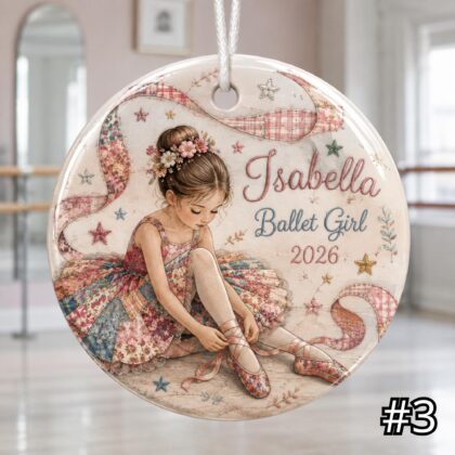 Personalized Ballet Dance Ceramic Ornament – Patchwork Quilt Style Dancer Keepsake - Image 3