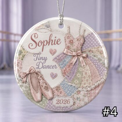 Personalized Ballet Dance Ceramic Ornament – Patchwork Quilt Style Dancer Keepsake - Image 4