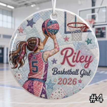 Personalized Basketball Ceramic Ornament – Patchwork Quilt Style Sports Keepsake - Image 4
