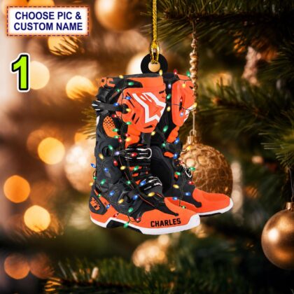 Custom Name Motocross Shoes With Christmas Light Christmas Ornament