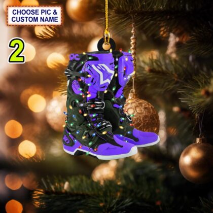 Custom Name Motocross Shoes With Christmas Light Christmas Ornament - Image 2