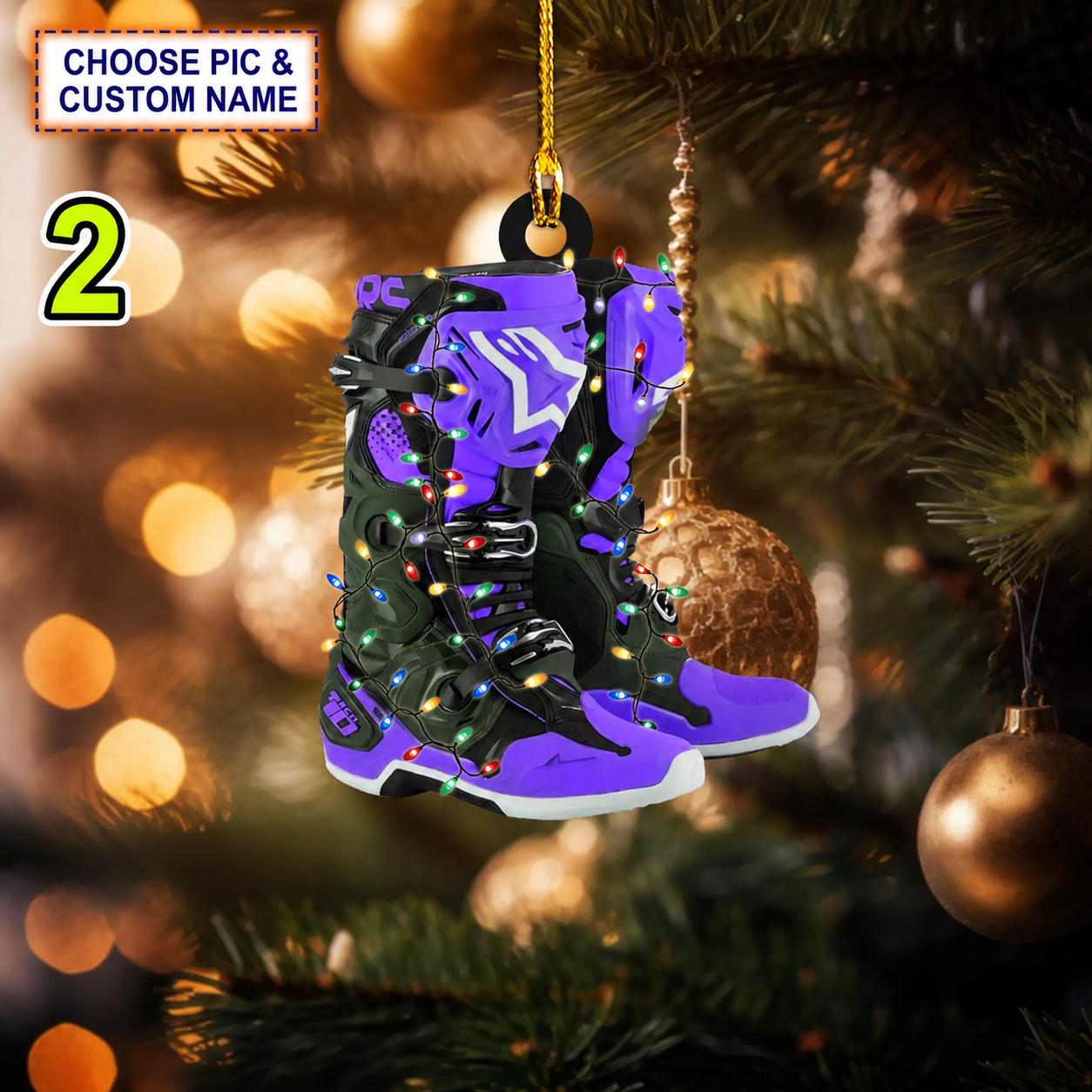 Custom Name Motocross Shoes With Christmas Light Christmas Ornament - Image 2
