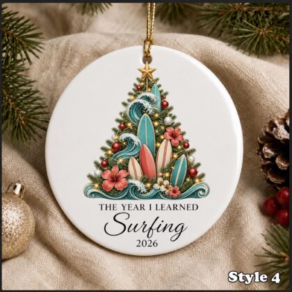 Personalized Surfing Christmas Ornament – Custom Name Ceramic Surfboard Beach Tree Keepsake - Image 4