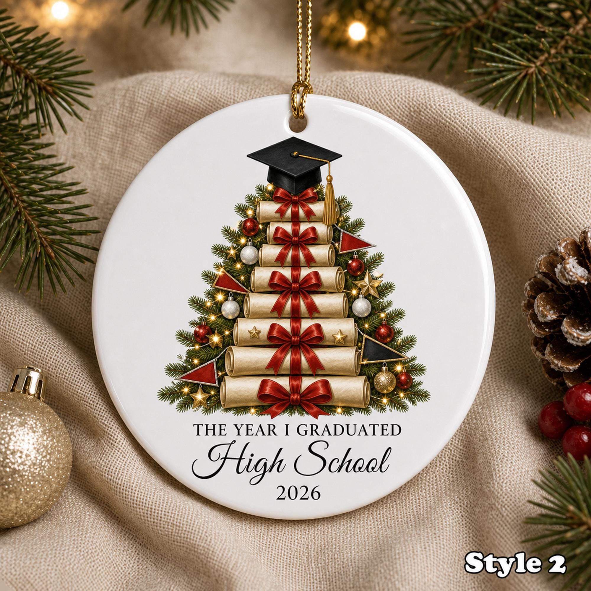 Personalized Graduation Christmas Ornament – Custom Name Ceramic High School Grad Tree Keepsake - Image 2