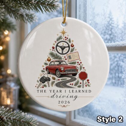 Personalized Driving Christmas Ornament – Custom Name Ceramic New Driver Tree Keepsake - Image 3