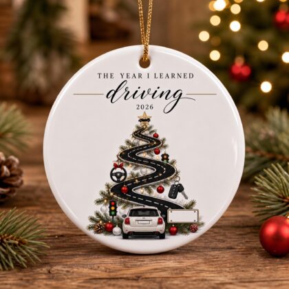 Personalized Driving Christmas Ornament – Custom Name Ceramic New Driver Tree Keepsake
