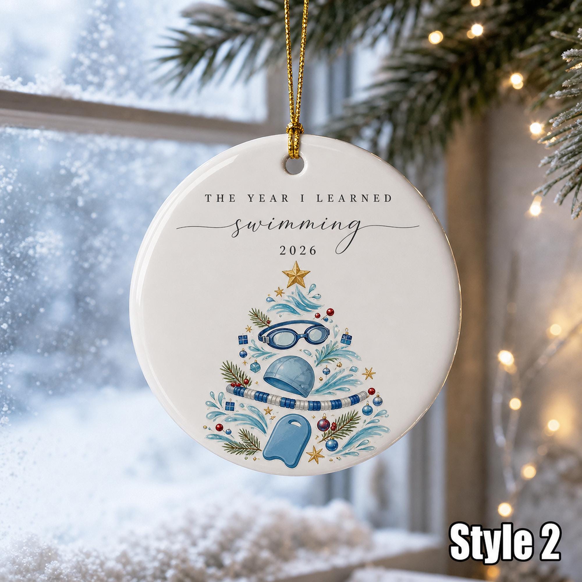 Personalized Swimming Christmas Ornament – Custom Name Ceramic Swimmer Tree Keepsake - Image 3