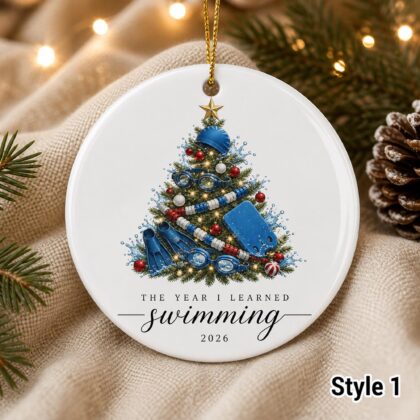 Alternative view of Personalized Swimming Christmas Ornament – Custom Name Ceramic Swimmer Tree Keepsake