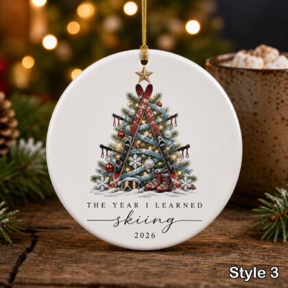 Personalized Skiing Christmas Ornament – Custom Name Ceramic Ski Tree Keepsake - Image 3