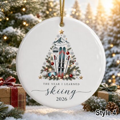 Alternative view of Personalized Skiing Christmas Ornament – Custom Name Ceramic Ski Tree Keepsake