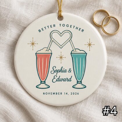 Personalized Retro Wedding Ornament – Sweet Together Milkshake Ceramic Keepsake - Image 4