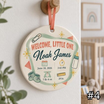 Personalized Baby Birth Ornament – Retro Special Delivery Ceramic Keepsake - Image 4